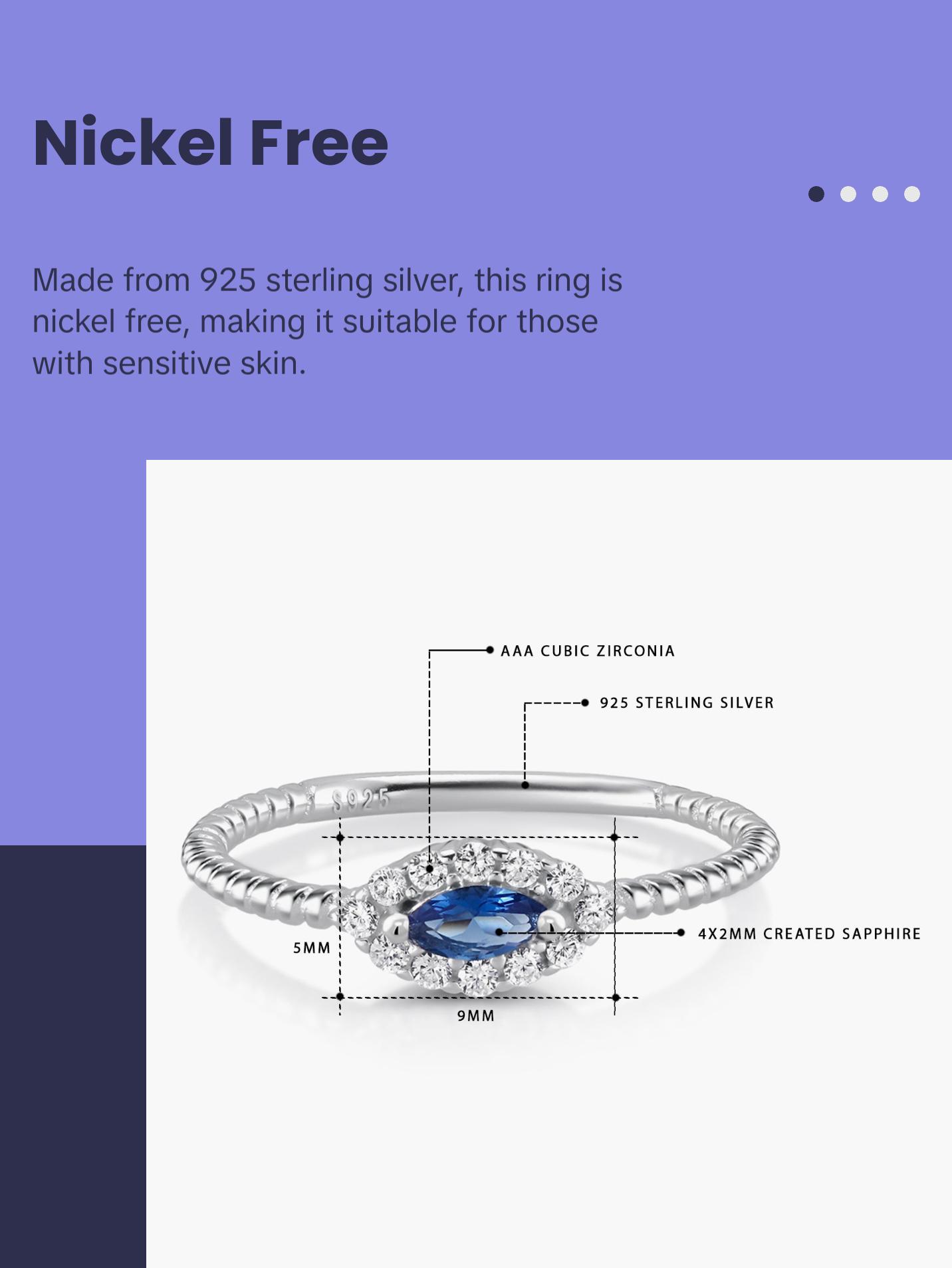 925 Sterling Silver Lab Created Sapphire Stacking Ring, Marquise Blue Sapphire Ring, Sapphire Halo Stacking Rings, Sapphire Jewelry, Stacking Ring