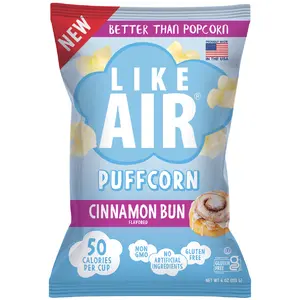 Like Air Puffcorn Cinnamon Bun – 2 (4oz) Bags – Gluten Free, Non-GMO Snack, Melts in Mouth, Soft & Easy to Enjoy
