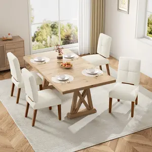 Wooden Dining Chairs Set of 2/4/6, Dining Room Chairs with Wood Legs, Cloud-Like Cushion & Reinforcement Structure Design for Kitchen/Living Room/Restaurant, Easy Assembly
