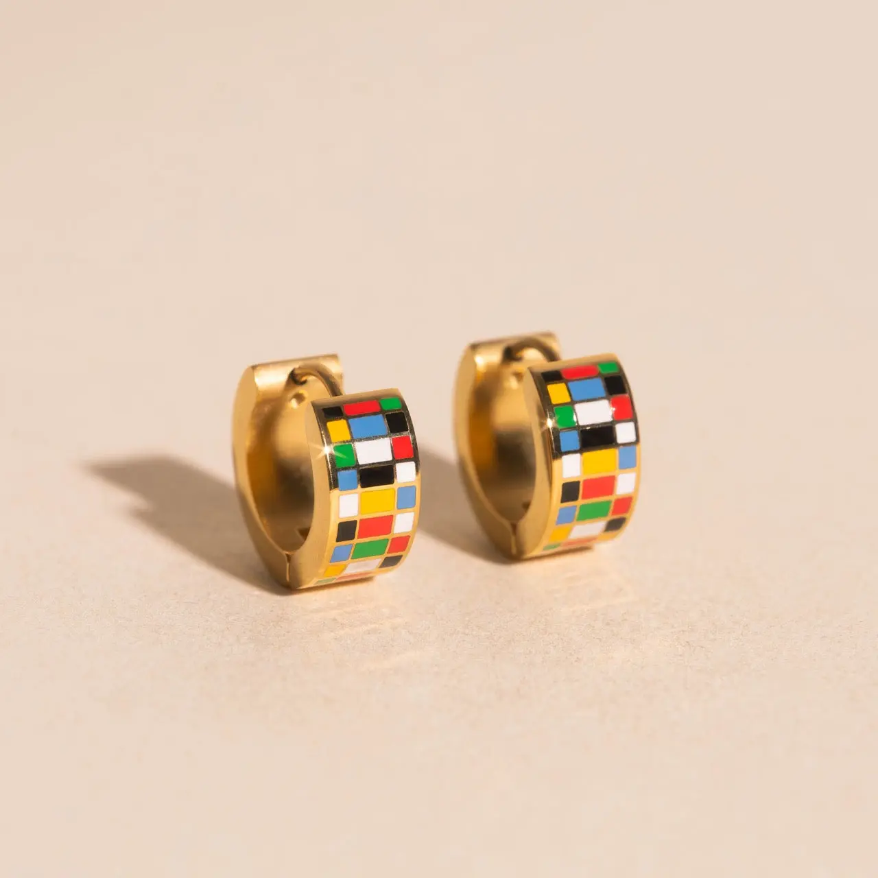 Global Goals Checkered Super Chunky Huggie Hoop Earrings