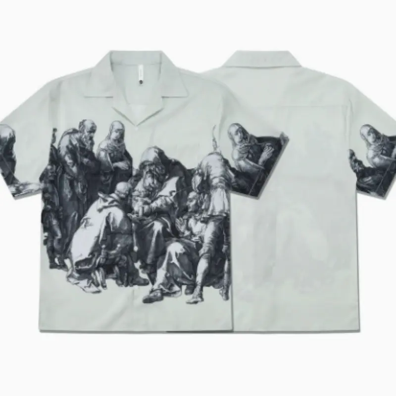 Casual West Coast Streetwear Brand Retro RomanPrint Short-Sleeve Shirt and Cardigan Set for Couples