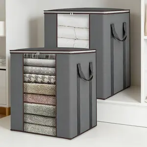 Extra Large Blanket Storage Bags 120L 2 Pack Comforter Storage Bags with Reinforced Handles Breathable 100g Fabric Heavy Duty Zipper Organiser for King Bedding Grey