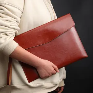 A4 Size Leather Folder File Bag, 1 Count Waterproof Business Document Bag, Portable Durable File Organizer for Home Office School Travel