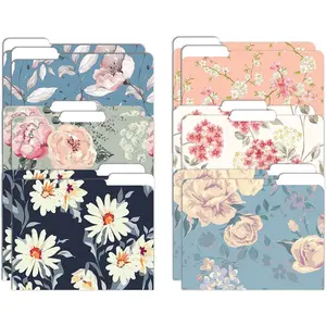 Decorative File Folders, 12 Pack, 6 Designs, Heavyweight, Letter Size (9.5" x 11.5") with 1/3 Cut Tab, Traditional Floral Designs with Matte Finish, Fashion Folders