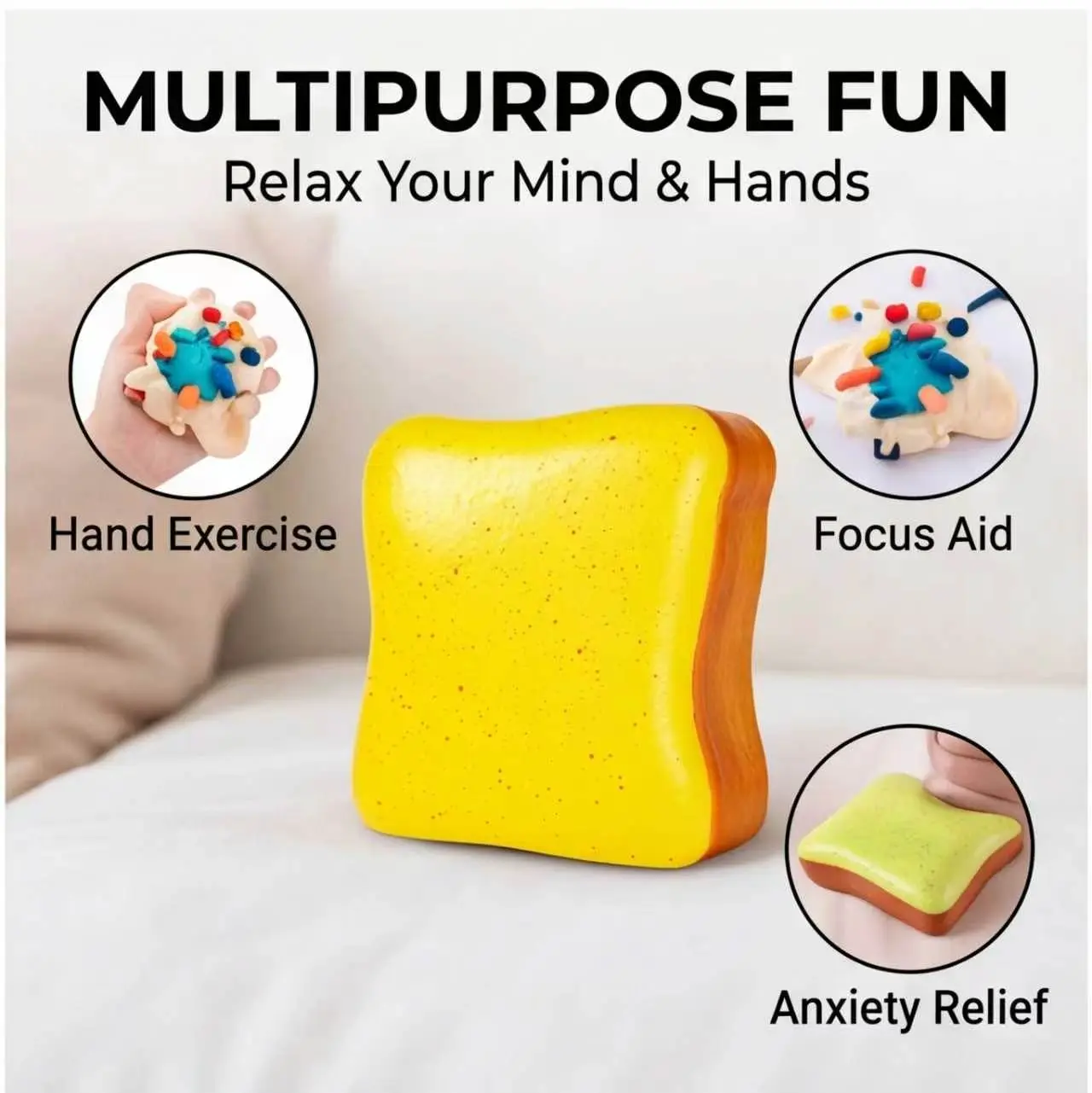 1pcs Butter Bread Shaped Low Rising Squishy Toy, Fun Stocking Stuffers Gift For Kids And Adults, Realistic Bread Squishies With Butter Scent, Stress Relief Sensory Fidget Toys, Classroom Rewards