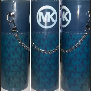 MK Designer Tumbler with Chain Navy Monogram Durable Vacuum Double Wall Construction Keeps Coffee Hot 9 Hours Beer Cold 12 Hours Portable for Home Office Outdoor Travel