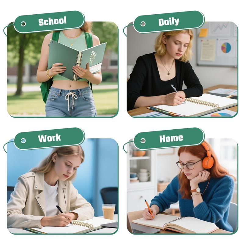 Hardcover Spiral Note Taking 5 Subject Notebook College Ruled with Dividers 240 Pages 100GSM Aesthetic Spiral Notebook for Work School Cute Journals for Women Writing