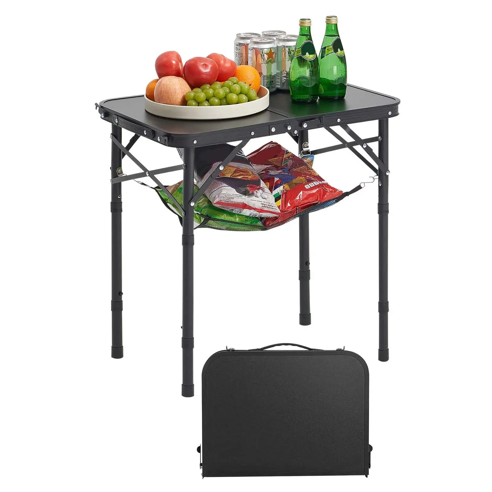 Adjustable Height Folding Aluminum Camping Table - 35.4in Roll-Up Design with Quick-Lock Legs (17.7-26.7in), Seamless Steel Cross Structure, 99LBS Load-Bearing Portable Side Table with Carry Bag for BBQ, Picnic