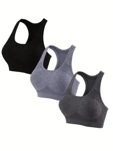 Women's Solid  Color  Crop  Sports Singlet, Removable Pads Seamless Comfortable Tank Top, Ladies Sportswear for Gym Workout Yoga