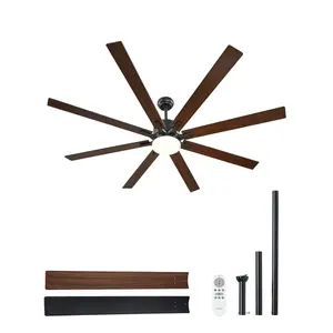 VEVOR 72 Inch Ceiling Fan with Light, 6-Speed Remote Control, Dimmable 3-Color Temperature, Reversible DC Motor, Modern Low Profile Flush Mount Fan for Bedroom, Living Room, Indoor/Outdoor Use, Black