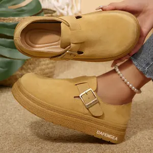 Faux Suede Clogs for Women Adjustable Buckle Platform Mules Cork Footbed Sandals Slip On Slippers Potato Shoes