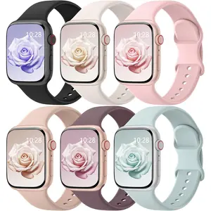 Patenting 6 Pack Sport Bands Compatible with Apple Watch Bands for Women Men 38mm/40mm/41mm/42mm(Series 10),  Silicone Waterproof Strap for iWatch Apple Watch Series 10 9 Ultra 8 7 6 5 4 3 2 1 SE Wearable Adjustable elegant watch band Colorful Round
