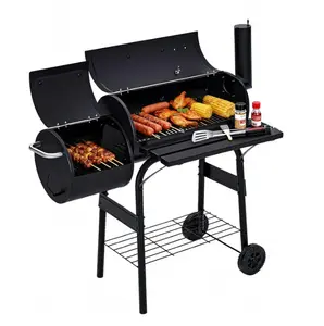 Charcoal Grills with Offset Smoker, Outdoor BBQ Grill Combo for Camping Picnic Patio Backyard, Black, Portable with Handle and Wheels