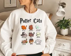 Potter Cats Sweatshirt, Funny Cats Sweater, Cute Cats, Gift For Cat Owner,Pottery Gift,Cute Comfy Wizard Book Lover, Cat lover,Birthday gift