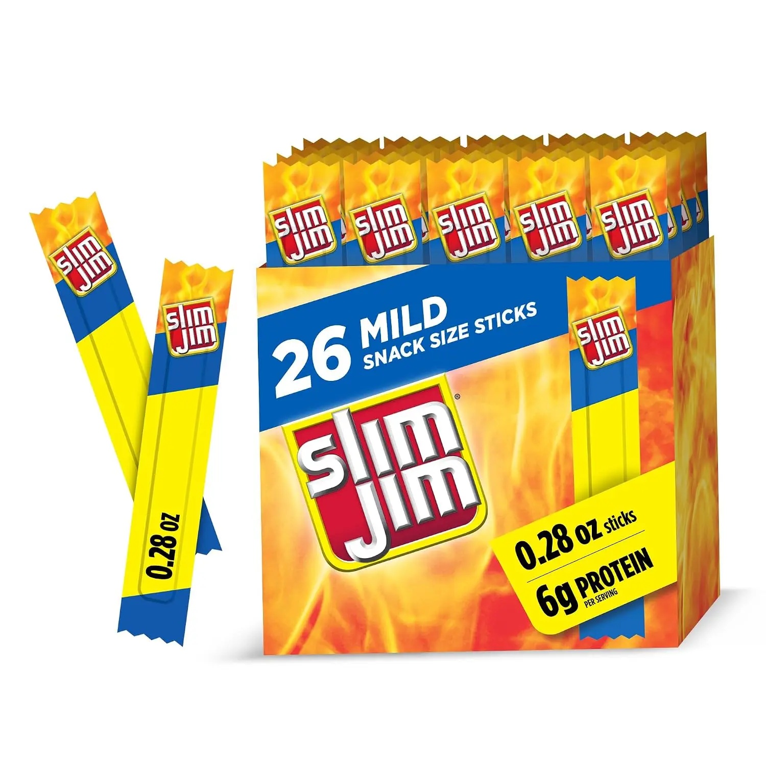 Slim Jim Smoked Jerky Snack Sticks, Mild Flavor, 0.28 oz., 26-ct