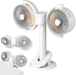 Clip on Fan Dual Head Rechargeable,Portable Desk Fan with LED Lights,Wall Mounted Ultra Silent 360° Rotatable Removable for Car, Table,Bedroom,Office,Camping,Stroller,Treadmill,Travel Outdoor