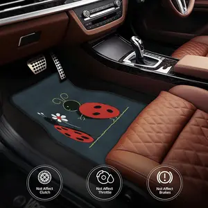 4-Piece car floor mats, designed for all weather conditions, perfect for trucks, sedans and SUVs, cartoon ladybug-themed mats, perfect for spring decor, interior accessory, gift for a vehicle, Girly car accessories, made from polyester