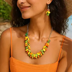 Tropical Statement Jewelry Set Colorful Cluster Bubble Acrylic Necklace & Earrings for Summer Vibes