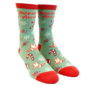 Women's Peppurrmint Meowcha Socks Funny Pet Cat Kitty Animal Lover Christmas Coffee Mocha Footwear Funny Graphic Socks Comfortable Fitted Spandex Cotton