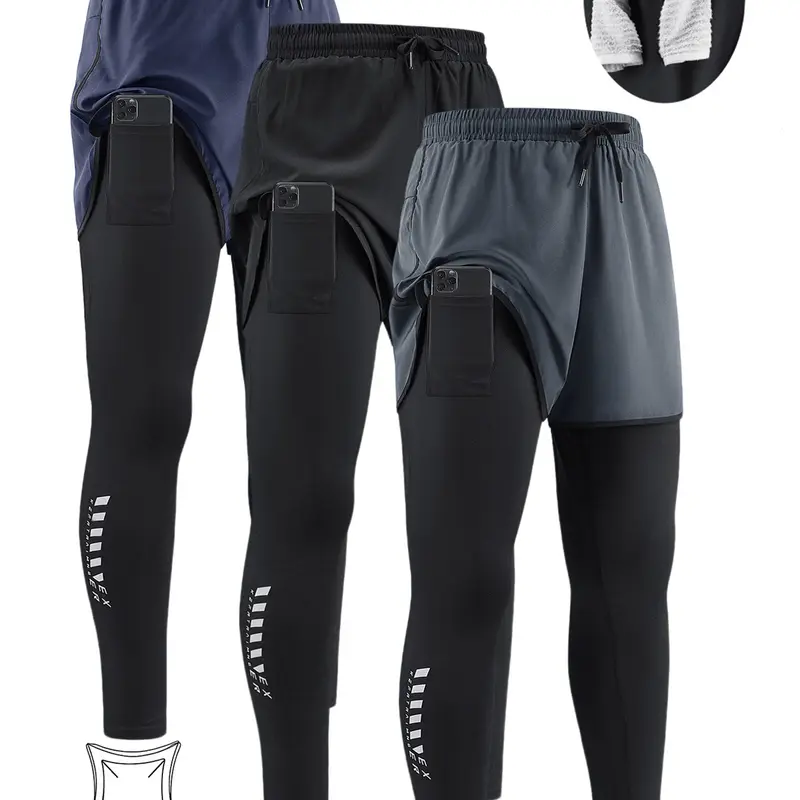 Men's 2-In-1 Quick Dry Breathable Elastic Running Pants with Elastic Waistband、 Phone Pocket & Towel Loop, Breathable Comfort Quick-Dry Fabric for All Seasons,Perfect for Outdoor Running and Gym Workouts, Jogging Pants, Sports Running Pants