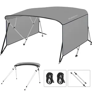 4 Bow Bimini Top Cover for Boat Includes 2 Straps 2 Rear Support Poles Mounting, Zippered Storage Boot,Grey,8" L x 54" H x 79"-84" W,Gray