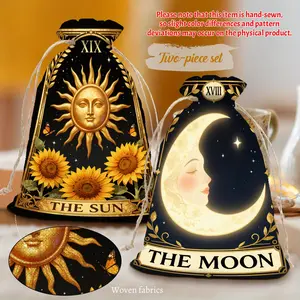 2pcs Astrology Tarot Drawstring Bags, Constellation & Sun Moon Phase Prints, Mysterious Style, Portable Storage for Jewelry/Dice/Cosmetics, Ideal for Wiccan Believers & Mysticism Enthusiasts