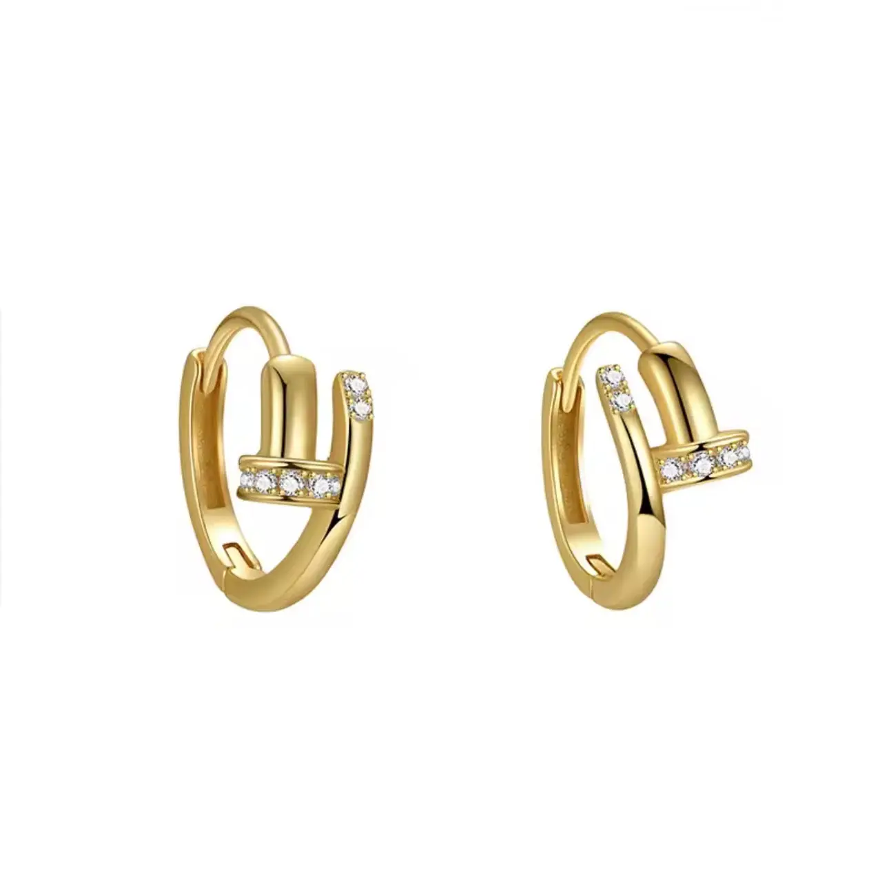 Stainless Steel Nail Design Hoop Earrings with Stones – Gold & Silver