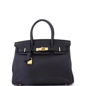 Pre-owned HERMÈS Leather Tote Bags REBAG Hermes Birkin Handbag Noir Togo with Rose Gold Hardware 30 by Rebag