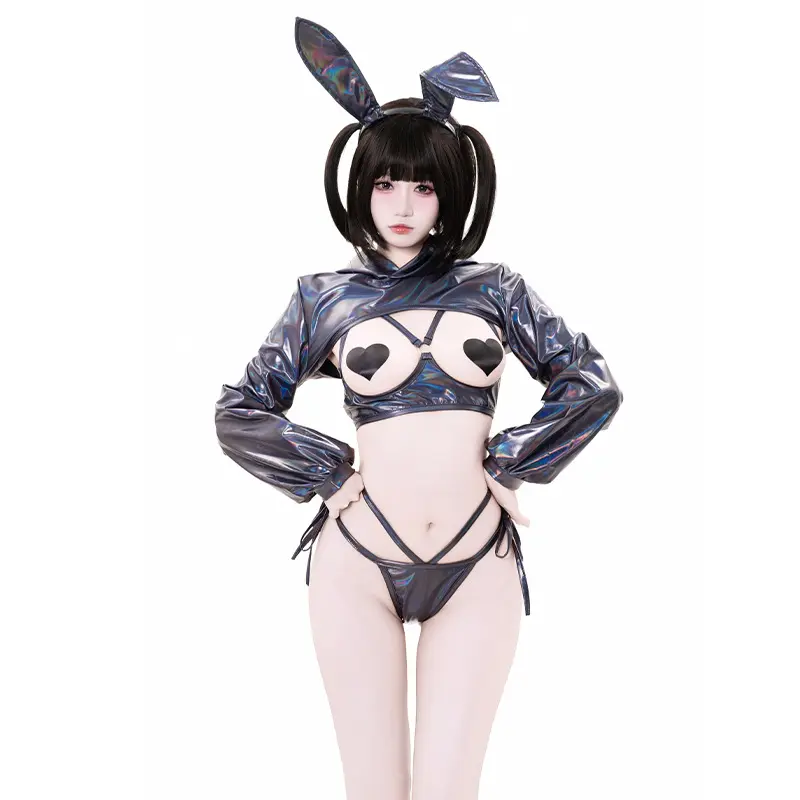 Cyberpunk-Style Bunny Girl Cosplay Set: Sexy Anime Lingerie Set, Bunny Outfit, Perfect for Cosplay or Cute and Sexy Party Loungewear—Includes Nipple Covers
