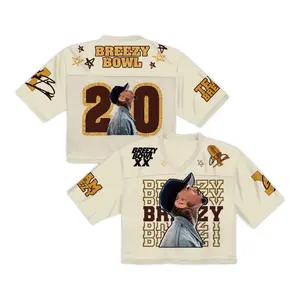 Custom Crop Top Breezy Bowl 2025 Football Jersey – Mesh Stadium Style Shirt, Concert Outfit, Rave Festival Top, Music Fan Gift
