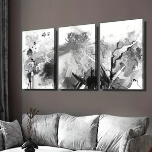 3pcs Wrapped Canvas Wall Art Set Abstract Black & White Canvas Art Set Stylish Framed Prints with Pine Wood Frame for Living Room, Bedroom Vibrant home wall decor Gift Hanging