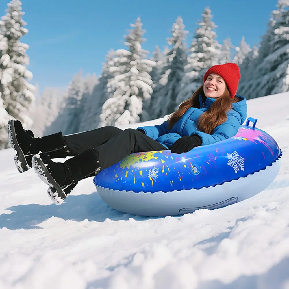 Snow Tube Set for Kids and Adults, Durable Inflatable Outdoor Snow Sled with Hard Bottom and Handle, Perfect Winter Family Toy Gift