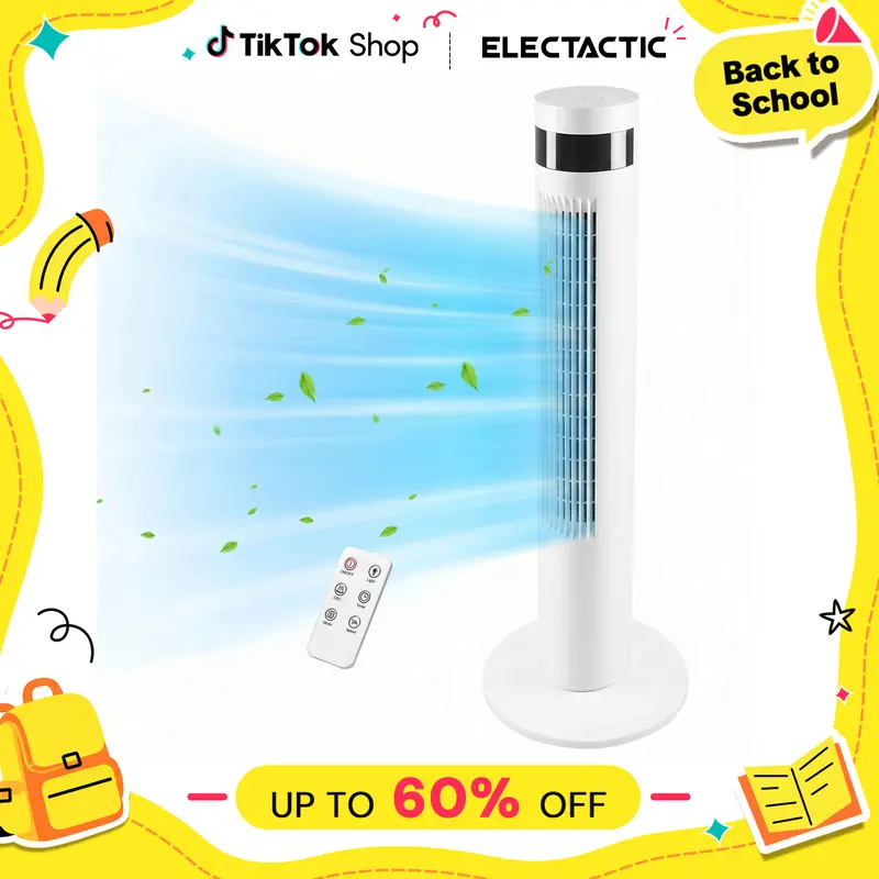 【NOT AC】Electactic Portable Tower Fan 36inch Quiet Bladeless Oscillating Floor Fan Remote Control 3-Speed Wind Mode 12H Timer for Bedroom Office Home