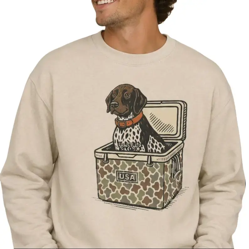 Men's Classic German Shorthaired Pointer Sweatshirt - Camo Cooler USA Outdoor Lovers Tee, Hunting Fishing Season GIfts