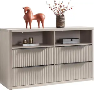 SICOTAS Dresser for Bedroom - 56.5" Wide Dressers & Chests of Drawers with 4 Drawers Large Modern Dresser for Closet with Open Shelf Fluted TV Stand Clothes Closet Storage for Bedroom Hallway Entryway tiktokshopspringglowup