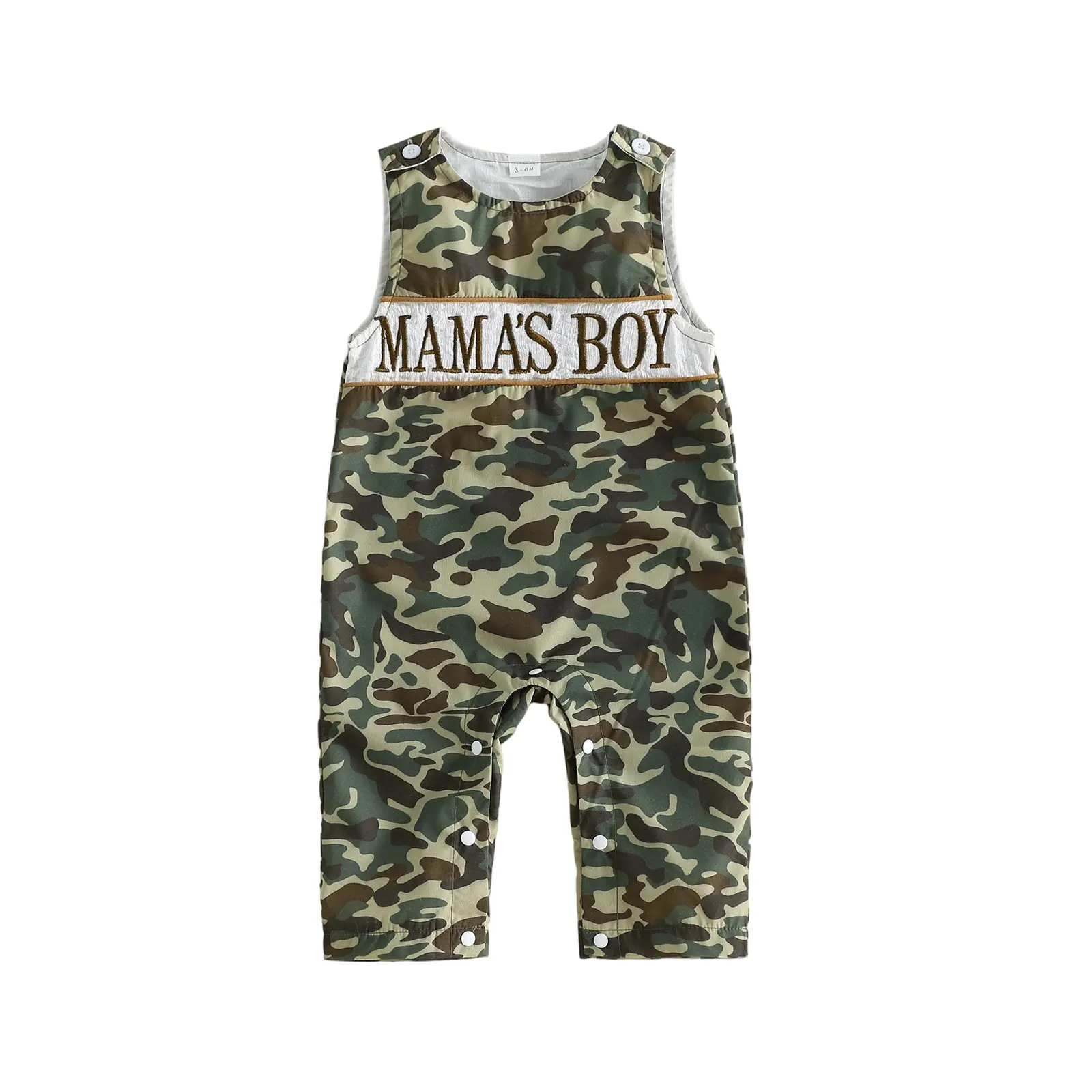 Canrulo Baby Boy Summer Clothes Mama's Boy Letter Embroidery Sleeveless Camouflage Bodysuit Jumpsuit Casual Overalls Suspender 0-18M