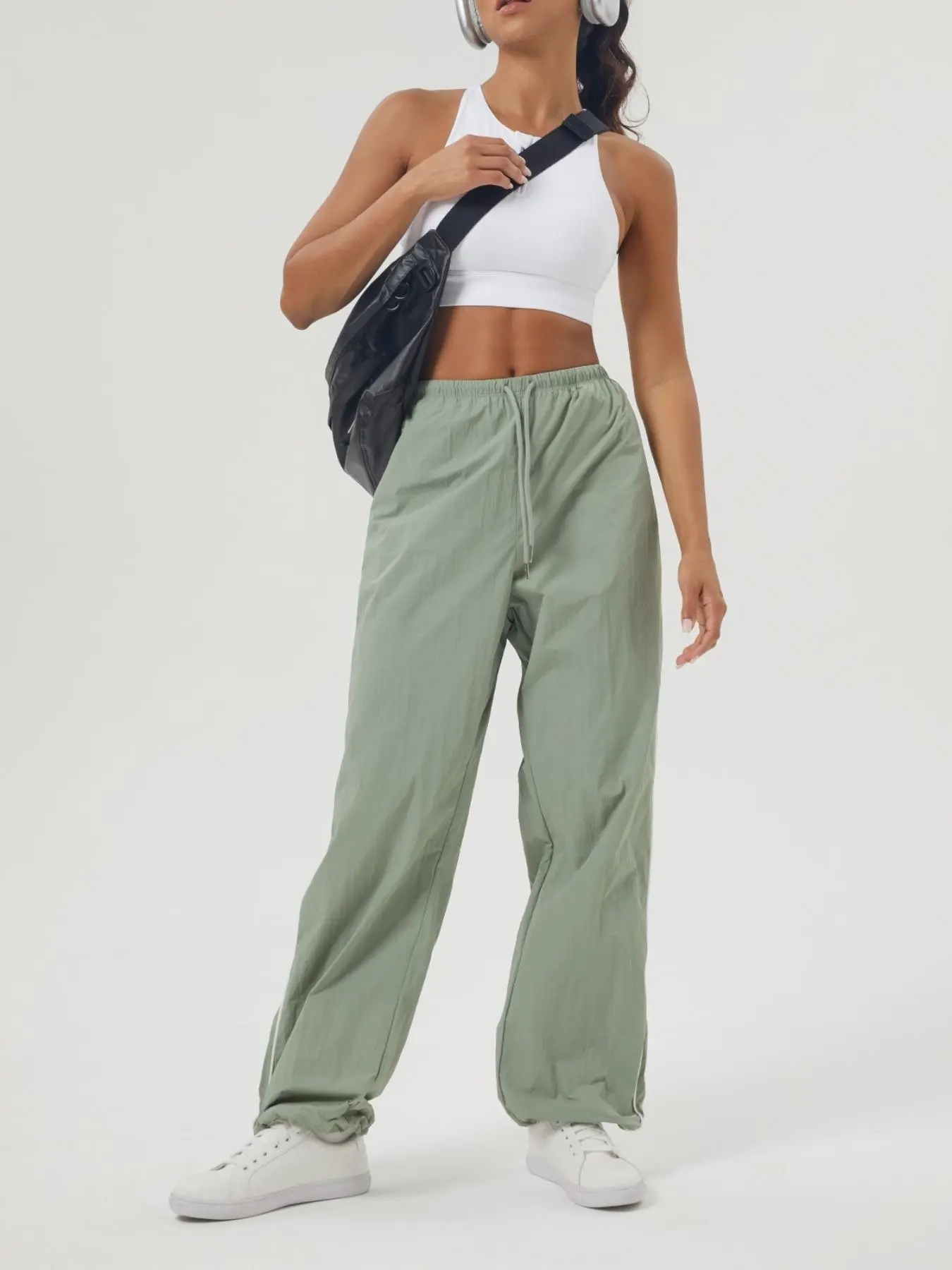 Women's Lightweight Comfy Breathable Quick-drying Outdoor Loose Trousers, Breathable Athleisure Bottoms, Casual Jogging, Elastic Drawstring Waist with Side Pockets, Sports Contrasting Lines, Suitable for Hiking