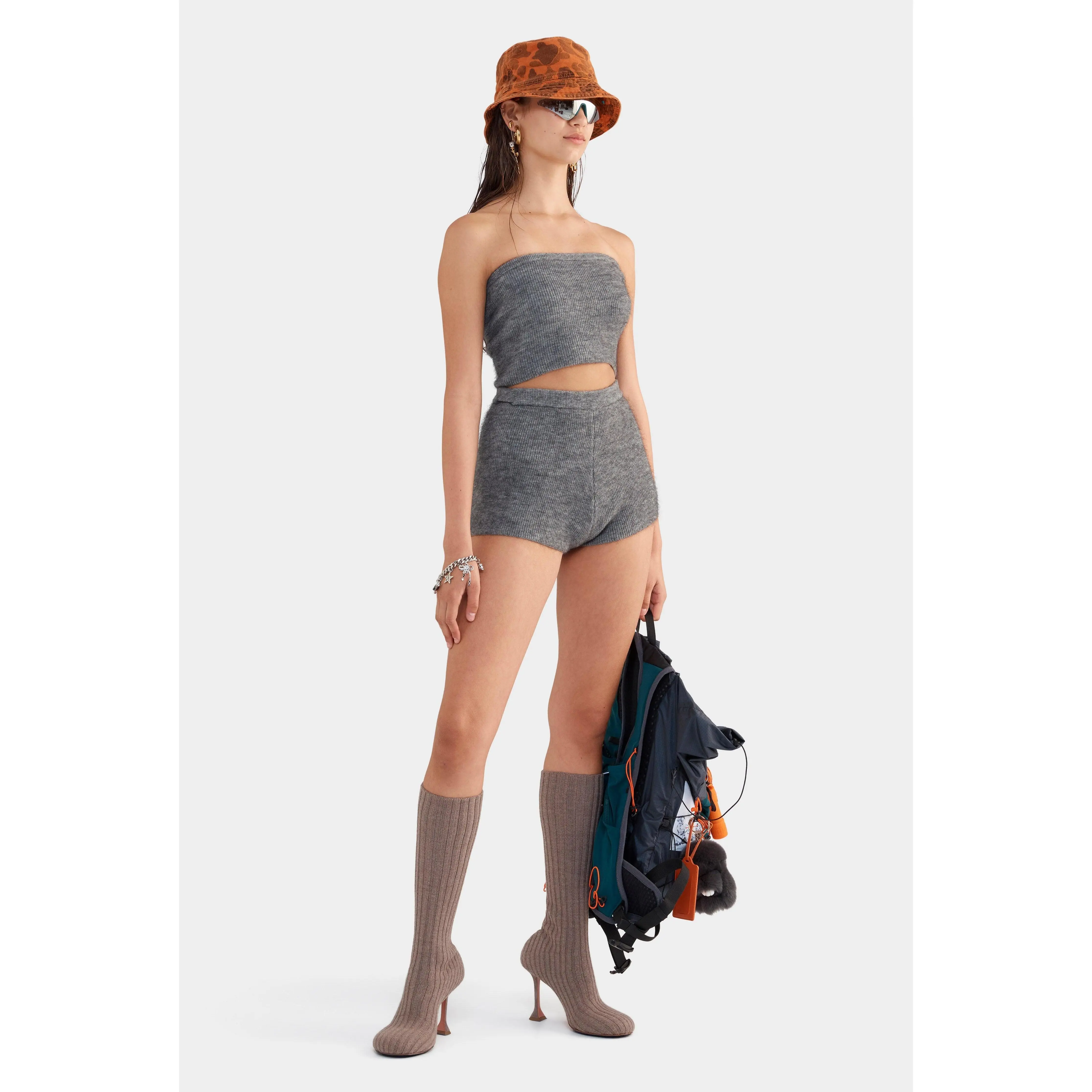 Mohair Wool Knit Short - Dark Grey Marl