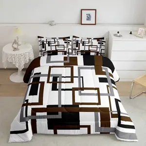 Geometric Patchwork Quilt Set, 3 Piece Bedding with Inner Core, Pillowcases Included, Modern Bedroom Decor