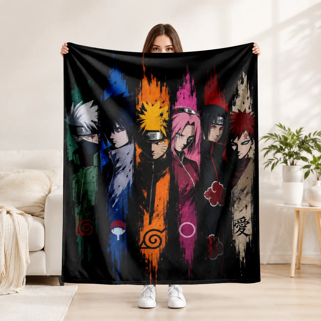 Anime Ninja Warriors Flannel Throw Blanket Soft Cozy Fleece Blanket Fantasy Hero Collage Blanket for Teens Adults Bedroom Couch Game Room Decor Gift