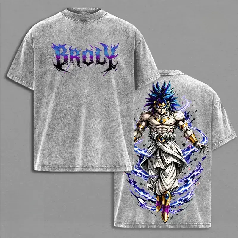 Men's Broly DBZ Vintage Washed Short-Sleeve T-Shirt - Seamless, Stylish, Classic Apparel, Relaxed Fit, Heavyweight Cotton, Unisex Streetwear, Legendary Super Saiyan Graphic Tee, Gift for Anime Fans, Trendy Deals