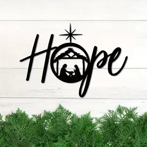 Metal Wall Accent featuring a Nativity Scene with a Joy Pattern. Wonderful Christmas indoor hanging item to evoke festive mood. Wall Sculptures.