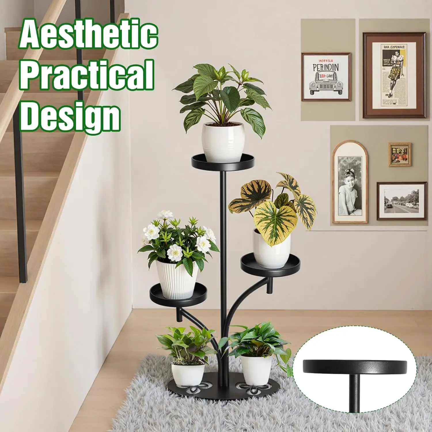 3 Tier Metal Plant Stand Indoor Outdoor, Tall Black Plant Shelf, Heavy-duty Base in the Shape of a Four-leaf Clover, Tiered Modern Corner Shelf, Suitable for Courtyard, Patio, Living Room, Bedroom decor