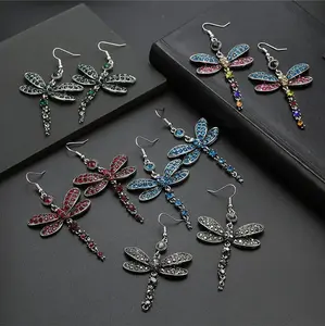 Colorful Crystal Dragonfly Dangle Earrings