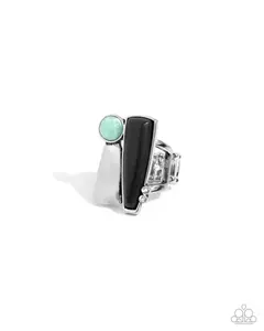 Mixed Method - Black and Turquoise Stone  Silver Ring - Paparazzi