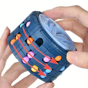 3D Cylindrical Cube Toy, Magic Bean Toy Spiral Slide Puzzle Game, Challenging Brain Game with Smooth Sliding Mechanism, ABS Material, for Youngsters to Relieve Stress, with Wristband, Red, Blue, Black