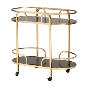 Leighton Gold Metal and Tempered Glass 2-Tier Wine Cart