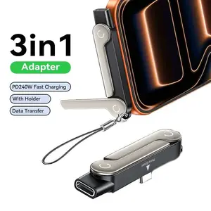 Type C Phone Charging Bracket Adapter 240W Fast Charging OTG Type-C Male to USB-C Female Converter With foldable Holder
