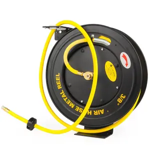 XtremepowerUS 3/8" X 100' Retractable Air Compressor Hose Reel 300 PSI Auto, Steel Frame, 300 Psi Max, Auto-Retract