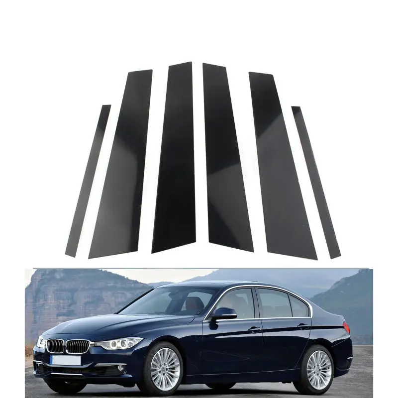 For BMW F30 3-Series 2012-2015, 6Pcs Gloss Black Car Door Window Pillar Posts Trim, Car Accessories